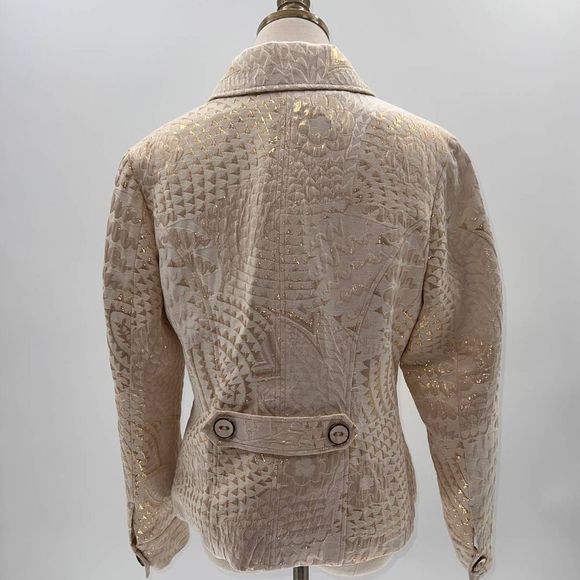 Chico's Cream/Gold Metallic Textured Lined Biker Jacket- 1(M) - Picture 2 of 13